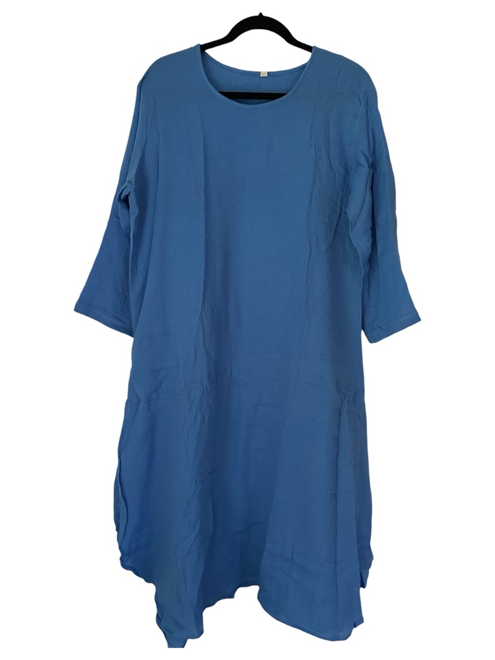 Blue Women's Relaxed Cotton Gauze Kurti Tunic Lounge Dress